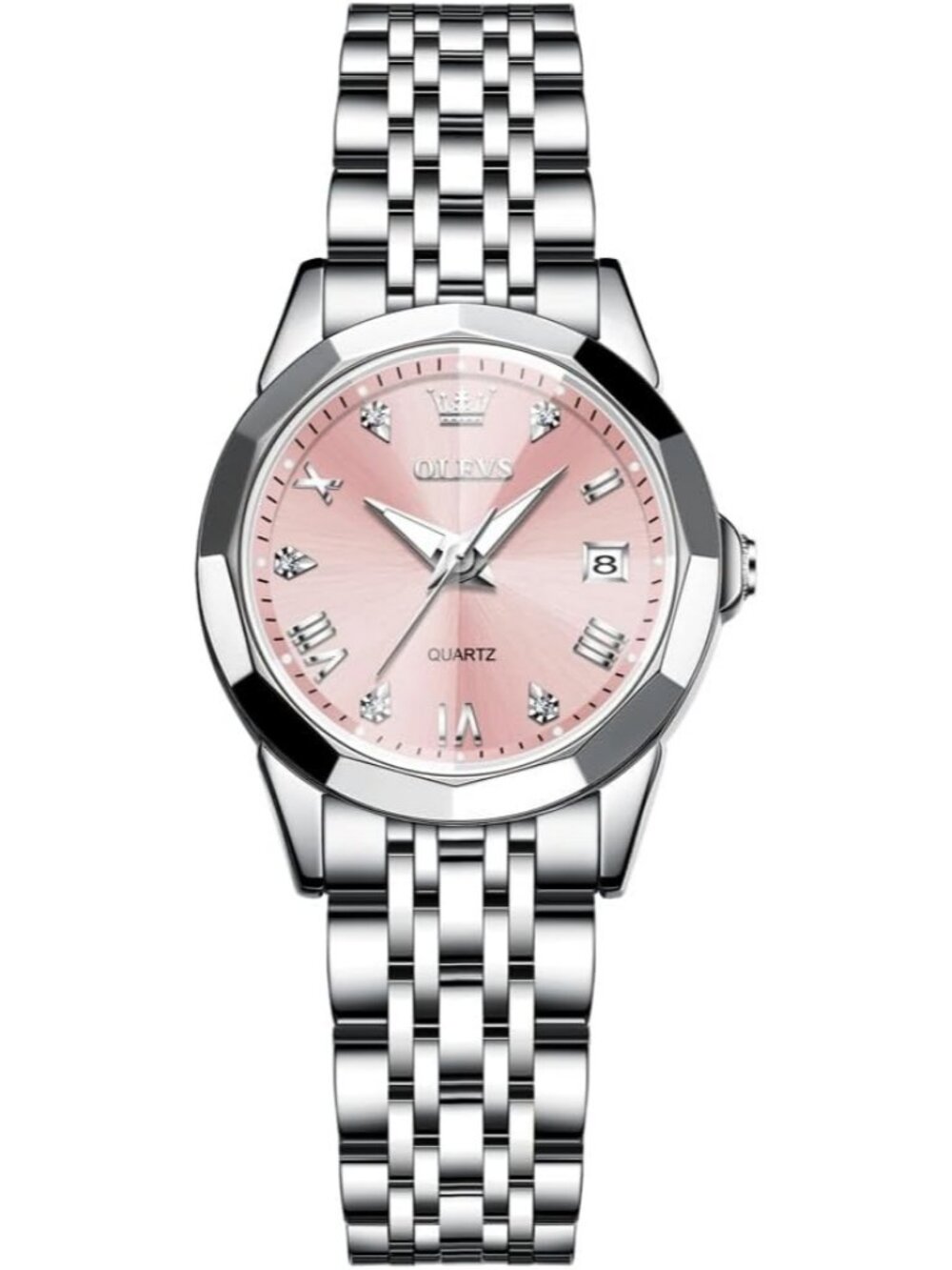 Women's Pink Luxury Waterproof Fashion Analog Quartz Stainless Steel Band Watch